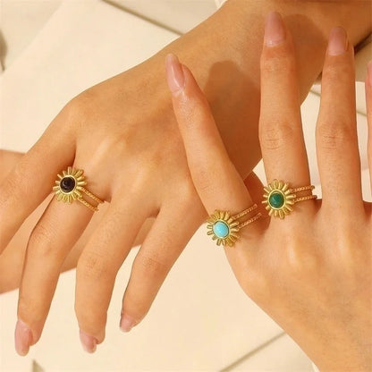 Alloy Gold Plated Silver Plated Casual Elegant Sun Heart Shape Turquoise Open Rings