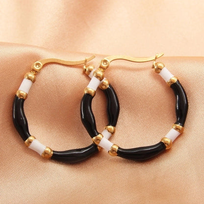 1 Pair IG Style Casual Minimalist Round Enamel Plating 304 Stainless Steel Gold Plated Earrings