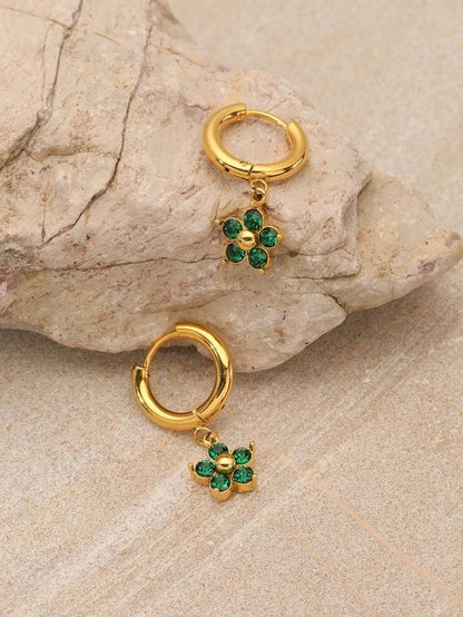 1 Pair Elegant Flower Plating Inlay 304 Stainless Steel Rhinestones 18K Gold Plated Drop Earrings