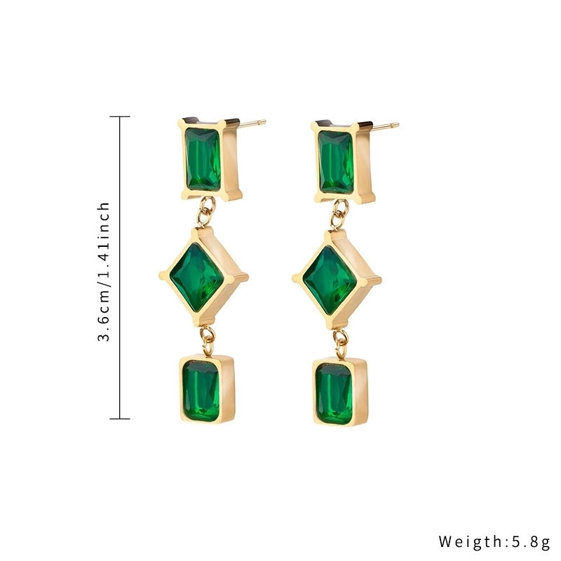 1 Pair Minimalist Classic Style Rhombus Plating Inlay Stainless Steel Titanium Steel Zircon Gold Plated Drop Earrings