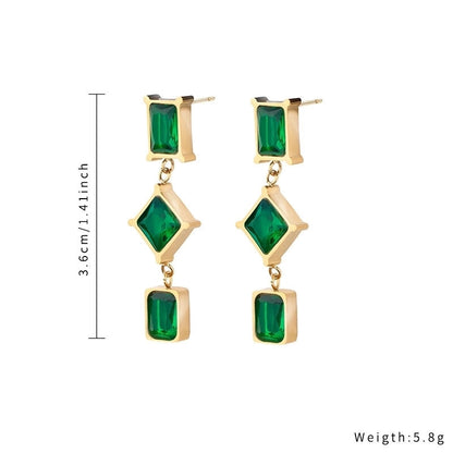 1 Pair Minimalist Classic Style Rhombus Plating Inlay Stainless Steel Titanium Steel Zircon Gold Plated Drop Earrings