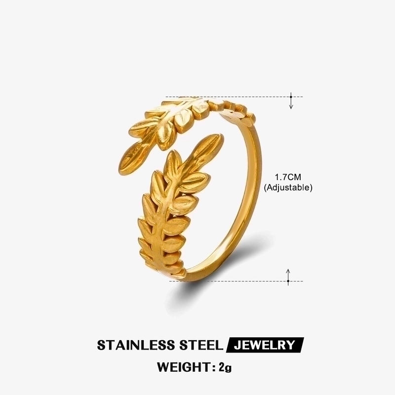 304 Stainless Steel 18K Gold Plated Minimalist Plating Leaf Open Ring