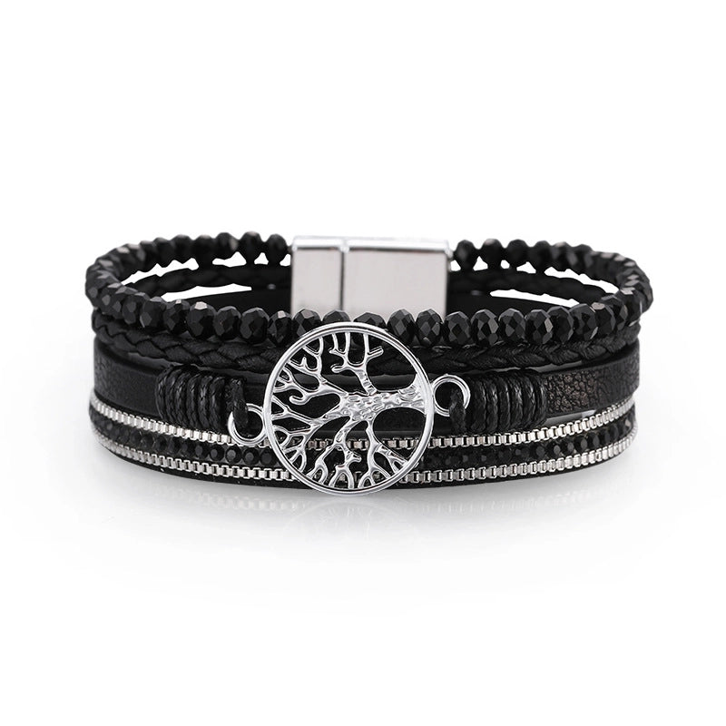 Retro Geometric Life Tree Leather Women's Wristband