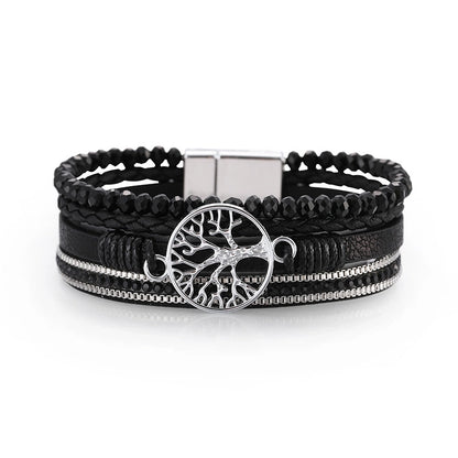 Retro Geometric Life Tree Leather Women's Wristband