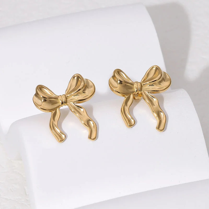 Minimalist Bowknot Bowknot Stainless Steel Electroplating Stud Earrings