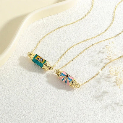 Copper 18K Gold Plated Plating Inlay Devil's Eye Heart Shape Candy Zircon Pendant Necklace