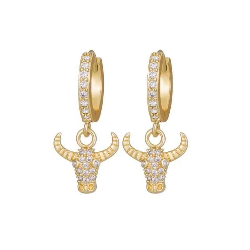 1 Pair Vintage Style Tortoise Moon Bee Plating Inlay Copper Rhinestones 18k Gold Plated Drop Earrings