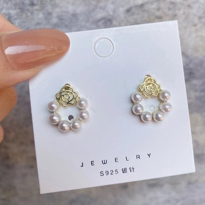 1 Pair Fashion Leaf Flower Bow Knot Imitation Pearl Alloy Rhinestones Earrings