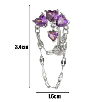 1 Piece Belly Rings Minimalist Classic Style Heart Shape Chains Print 316L Stainless Steel Copper Inlay Zircon Belly Rings