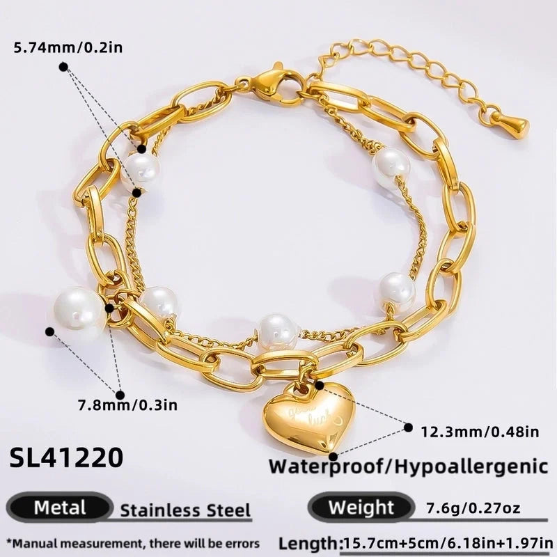 IG Style Sweet Heart Shape 304 Stainless Steel 18K Gold Plated Bracelets In Bulk
