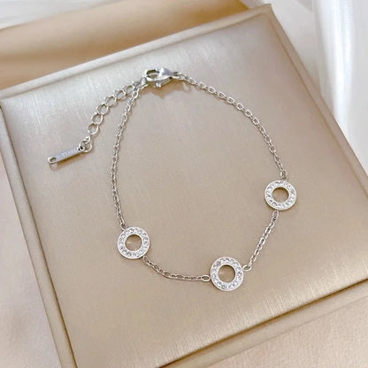 Minimalist Round Titanium Steel Inlay Zircon Bracelets