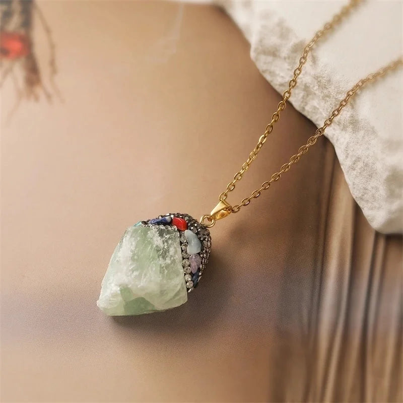 Minimalist Classic Style Geometric Artificial Crystal 304 Stainless Steel Artificial Crystal Stone Pendant Necklace