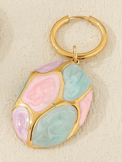 1 Piece Retro Artistic Color Block Oval 304 Stainless Steel Glass 18K Gold Plated Drop Earrings