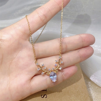 Casual Minimalist Elk Titanium Steel Zircon Plating Inlay Necklace
