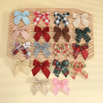 Kuhiro Christmas Bow Red Black Green Plaid Bow Imitation Linen OPP Bag Christmas Tree Wreath Decoration