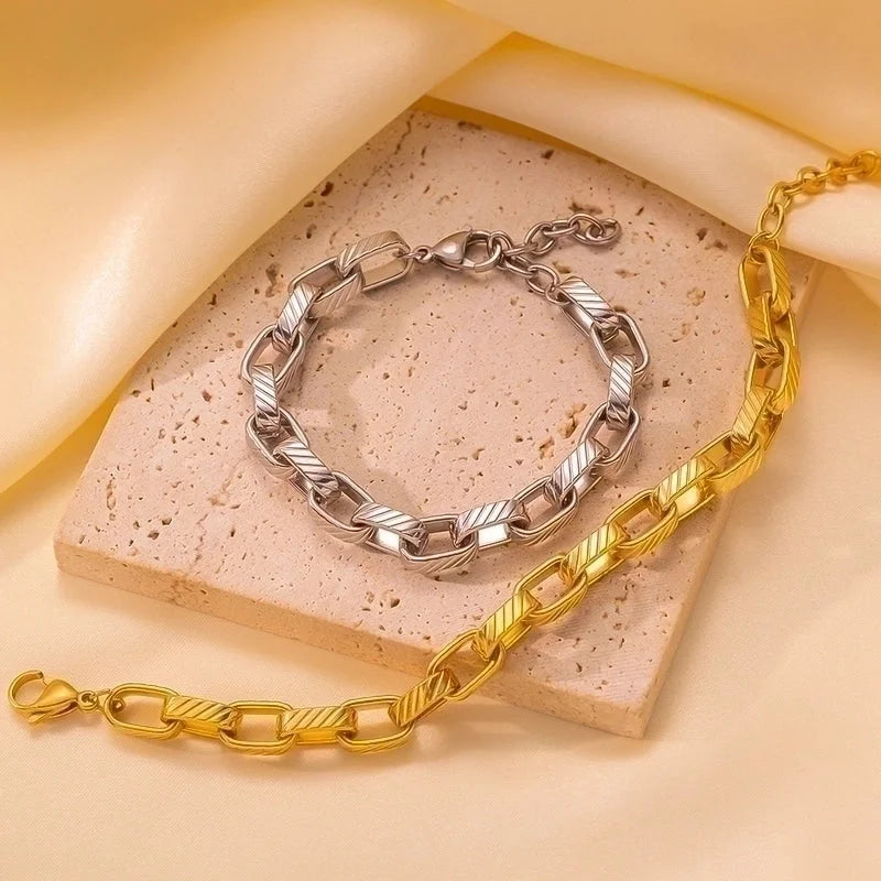Hip-Hop Minimalist Commute Solid Color 304 Stainless Steel 18K Gold Plated Bracelets In Bulk