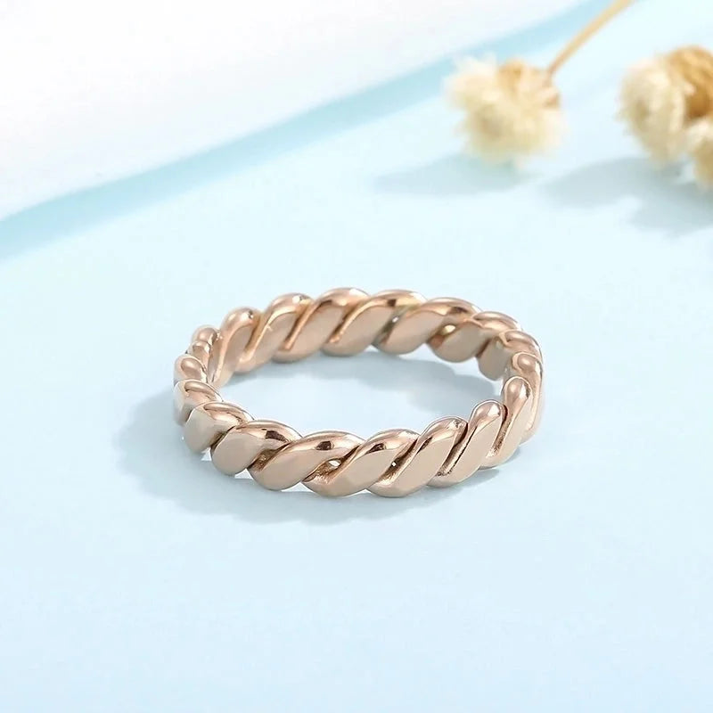 Fashion Twist Titanium Steel 18K Gold Plated Polishing Stainless Steel Rings