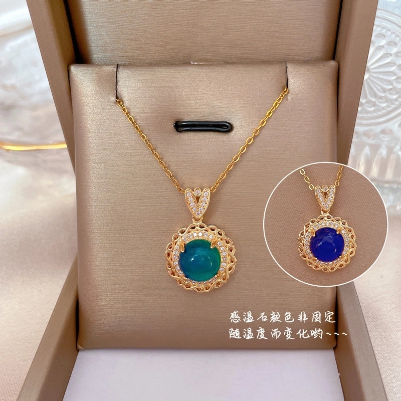 Fashion Geometric Titanium Steel Copper Plating Artificial Diamond Necklace