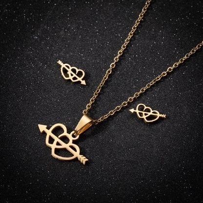 Fashion Heart Shape 201 Stainless Steel 18K Gold Plated Plating Earrings Necklace