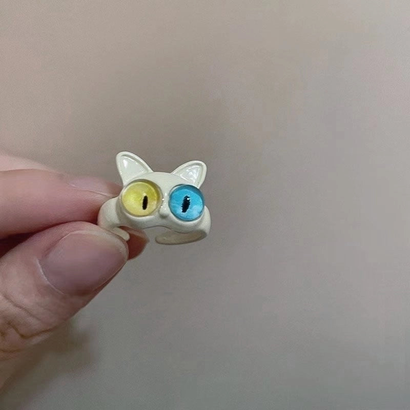 Minimalist Cat Copper Inlay Opal Open Rings