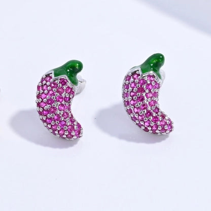 1 Pair Casual Sweet Minimalist Ice Cream Cherry Pineapple Enamel Copper Zircon 18K Gold Plated Ear Studs