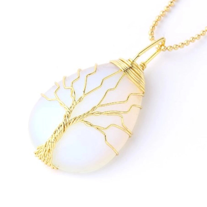 Ig Style Minimalist Tree Water Droplets Natural Stone Crystal Opal Women's Pendant Necklace Necklace Pendant