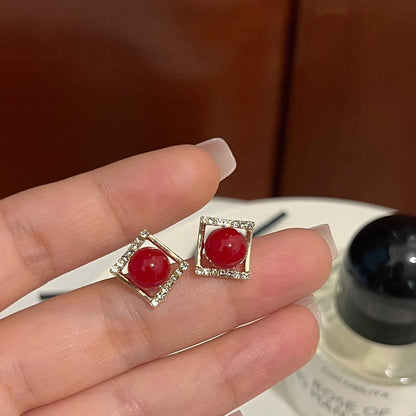 1 Pair Fashion Leaf Flower Bow Knot Imitation Pearl Alloy Rhinestones Earrings