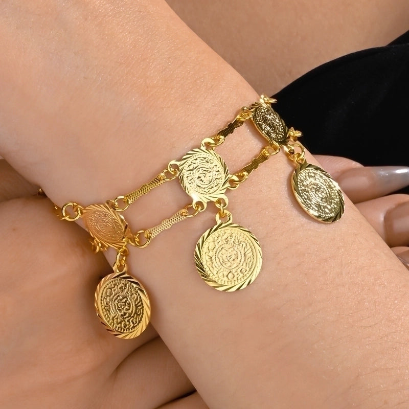 Copper 18K Gold Plated Minimalist Classic Style Plating Coin Bracelets Necklace