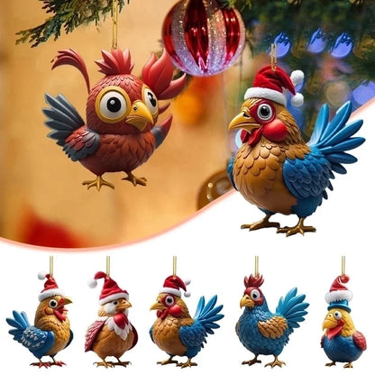 Christmas Creative Animal Chicken Rooster Series Pendant Christmas Tree Pendant Acrylic Hang Decorations