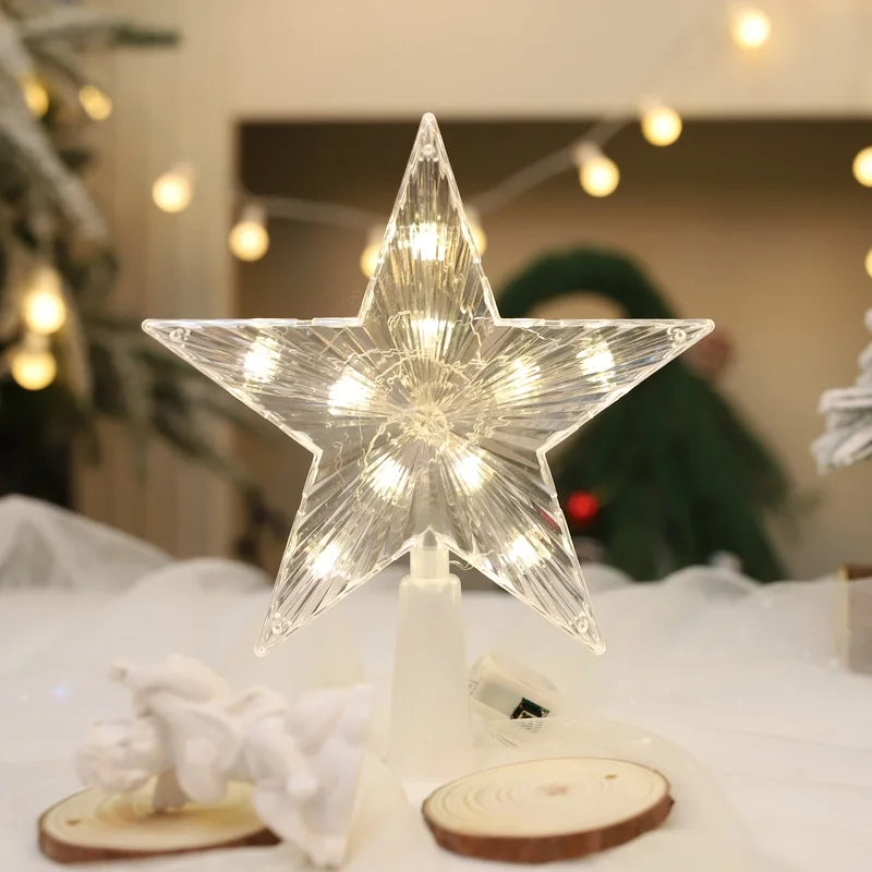 Christmas New Luminous Tree Top Star Christmas Tree Decoration Supplies Cross-border For Christmas Transparent Five-pointed Star With Light
