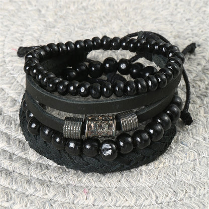 Casual Punk Cool Style Leaf Skull Pu Leather Alloy Halloween Men's Bracelets