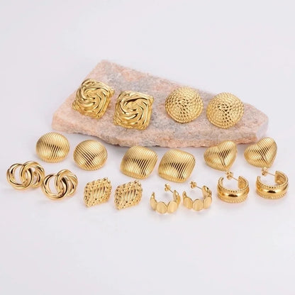 1 Pair French Style Minimalist Round Square Heart Shape 304 Stainless Steel No Inlaid 18K Gold Plated Ear Studs