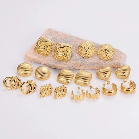 1 Pair French Style Minimalist Round Square Heart Shape 304 Stainless Steel No Inlaid 18K Gold Plated Ear Studs