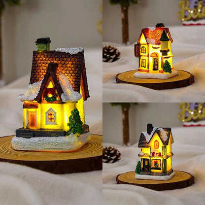 Christmas Small Ornaments Holiday Decorations Christmas Eve House Micro Landscape Luminous Desktop Window Scene Layout Gift