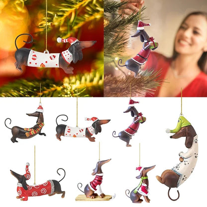 Hot Sale Sausage Dog Acrylic Flat Car Ornaments Christmas Christmas Tree Ornaments Home Decorations