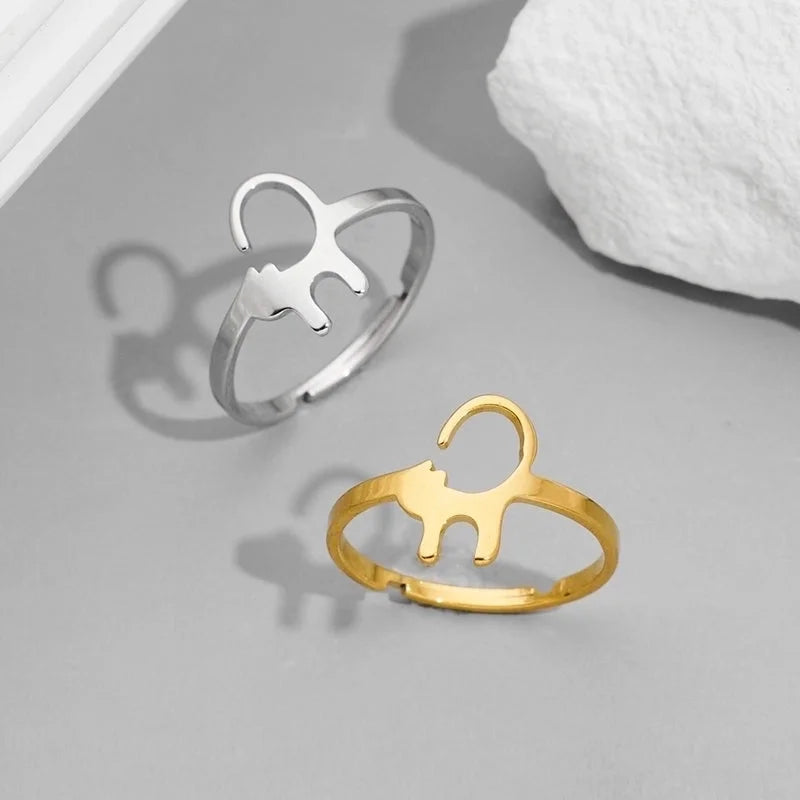 Funny Sweet Pastoral Animal 201 Stainless Steel 18K Gold Plated Polishing Adjustable Ring