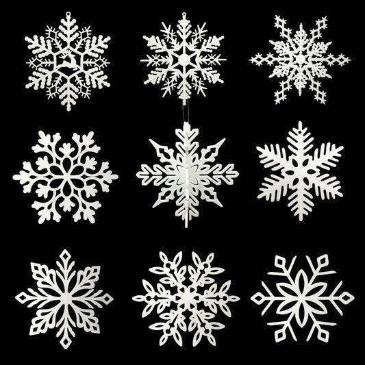 10 Pieces Christmas Snowflakes Plastic White Snowflake String Snow Scene Venue Window Christmas Tree Snowflake Hanging Decorations Multiple Styles
