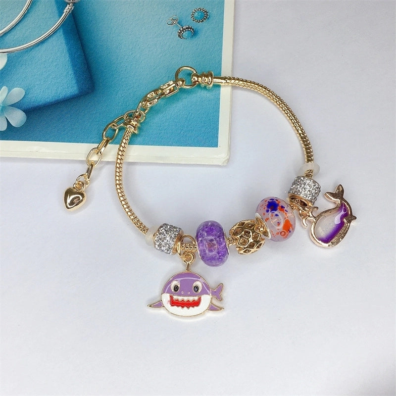 Cute Minimalist Dolphin Heart Shape Flower Stainless Steel Alloy Resin Rhinestones Bangle In Bulk