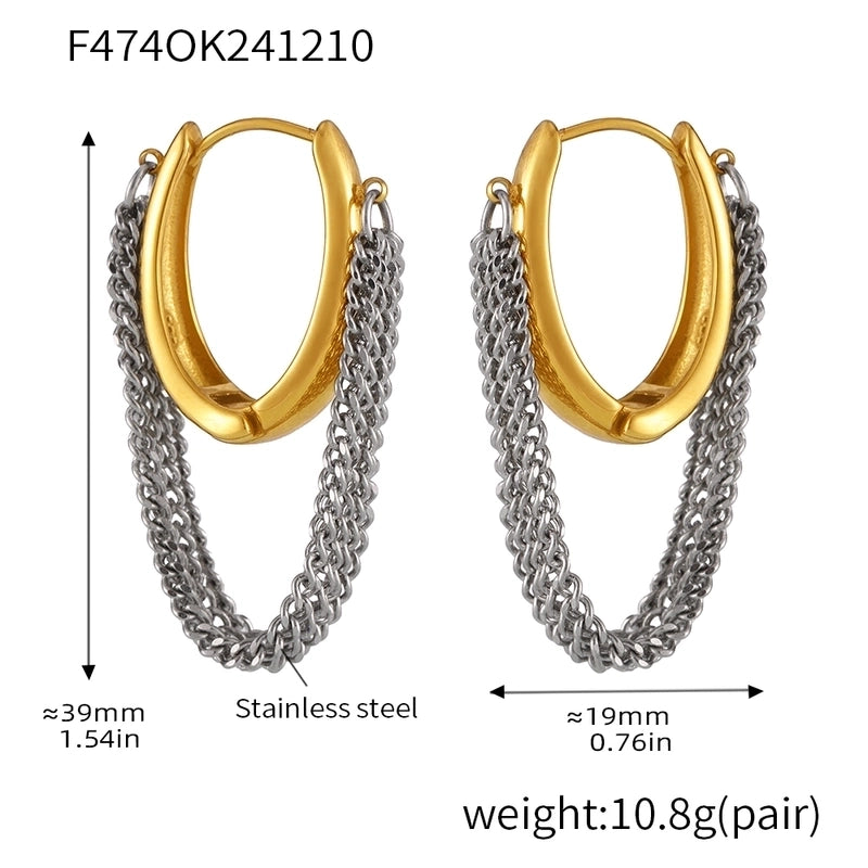 1 Pair Hip-Hop Rock Tassel 304 Stainless Steel 18K Gold Plated Drop Earrings