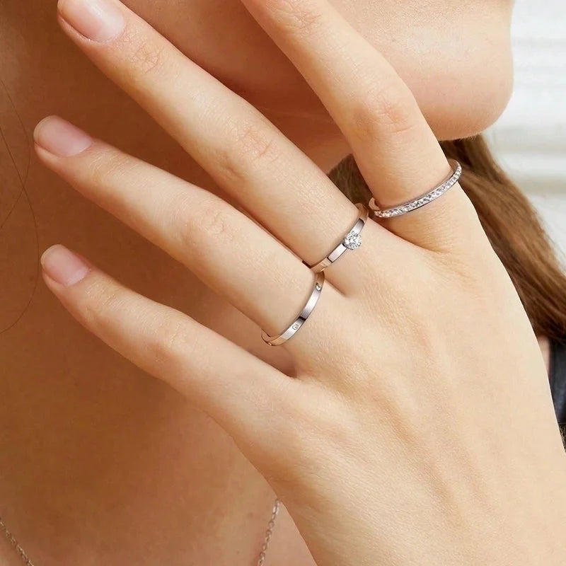 Elegant Solid Color 304 Stainless Steel Zircon Gold Plated Inlay Rings