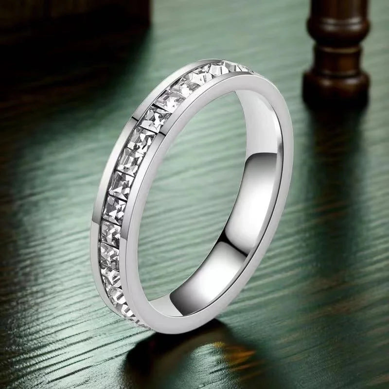 Elegant Geometric Titanium Steel Zircon Plating Rings