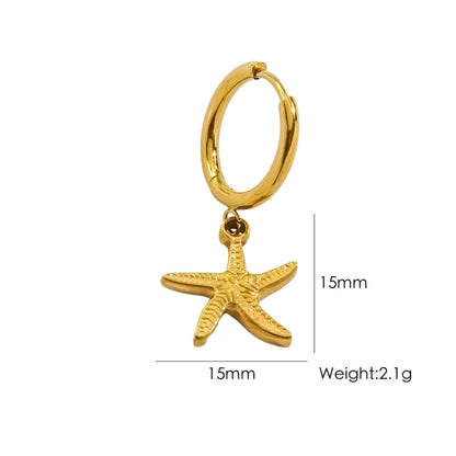 3 Pieces Beach Tortoise Starfish Shell Plating 304 Stainless Steel 14K Gold Plated Earrings