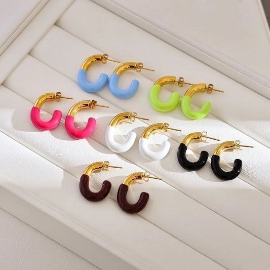 1 Pair Minimalist Commute Color Block Enamel Stainless Steel Gold Plated Ear Studs