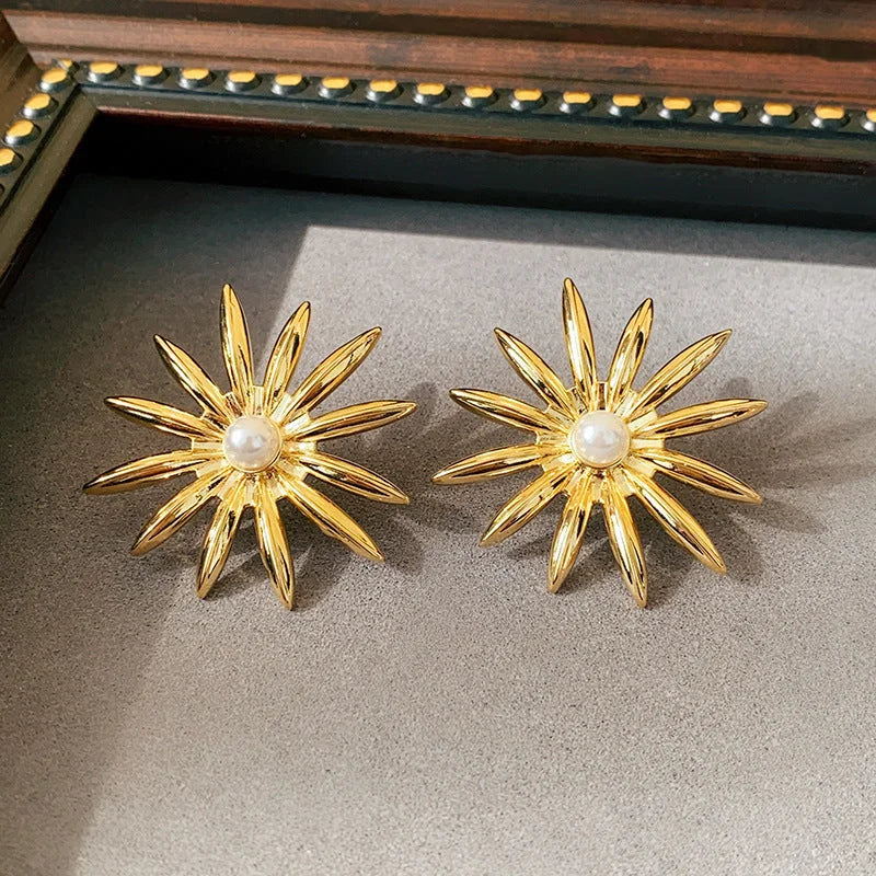 2 Pieces Mid-century Modern Round Geometric Copper Electroplating Earrings