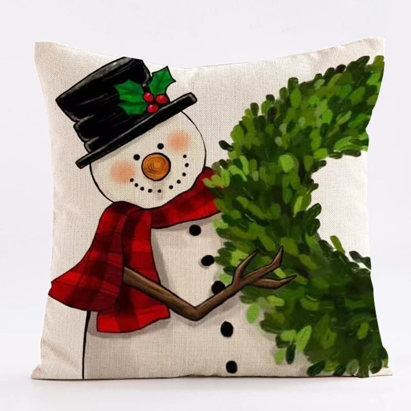Hot Sale Christmas Printed Pillowcase Snowman Santa Claus Pillow Car Sofa Cushion Pillow