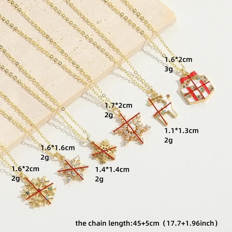 Minimalist Snowflake Elk Inlay Copper Necklaces