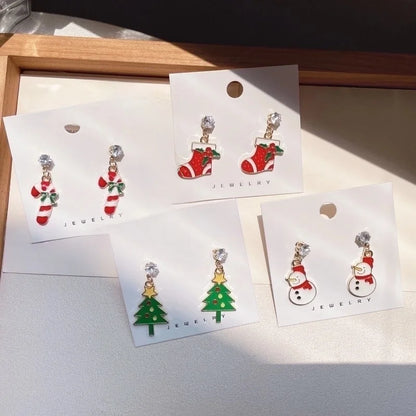 Christmas Earrings Cartoon Cute Santa Elk Earrings Sterling Silver Needle Sweet Girl Earrings