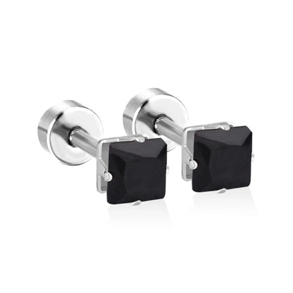 Minimalist Square Stainless Steel Rhinestone Ear Studs 1 Pair