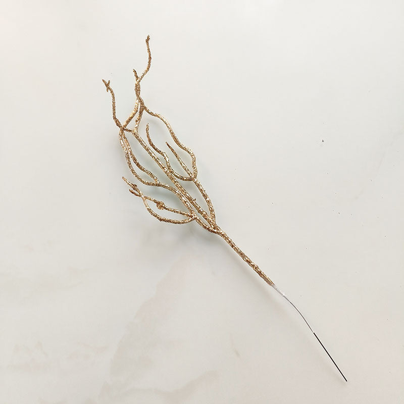 10 Pieces Christmas Decoration Real Tree Branches Golden Bells Dried Tree Branches Leaf Material Accessories Glitter Dried Tree Branches Festive Atmosphere Party Branches