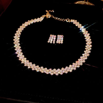 Explosions Zircon Diamond Geometric Necklace Earrings Suit Light Luxury Clavicle Chain High Sense Temperament Jewelry